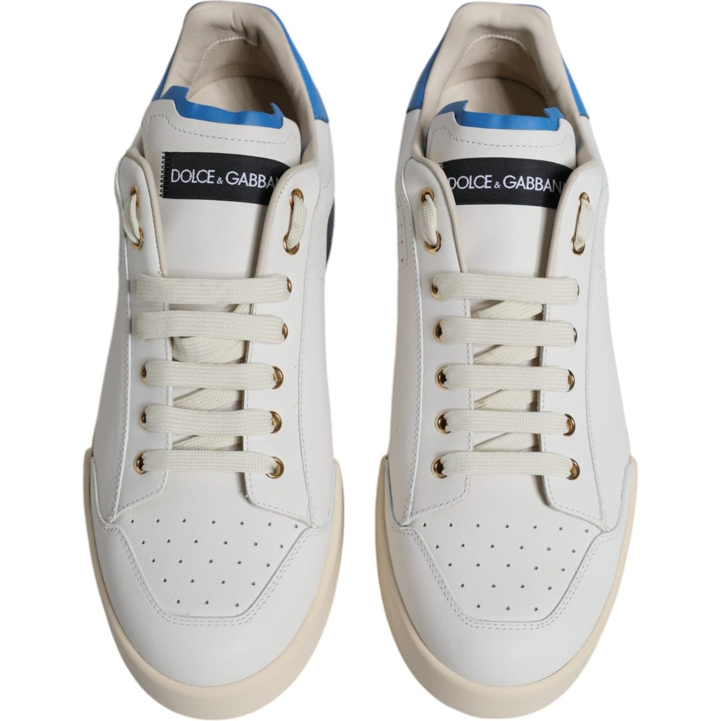 Dolce & Gabbana White Blue Perforated Low Top Sneakers Shoes Dolce & Gabbana