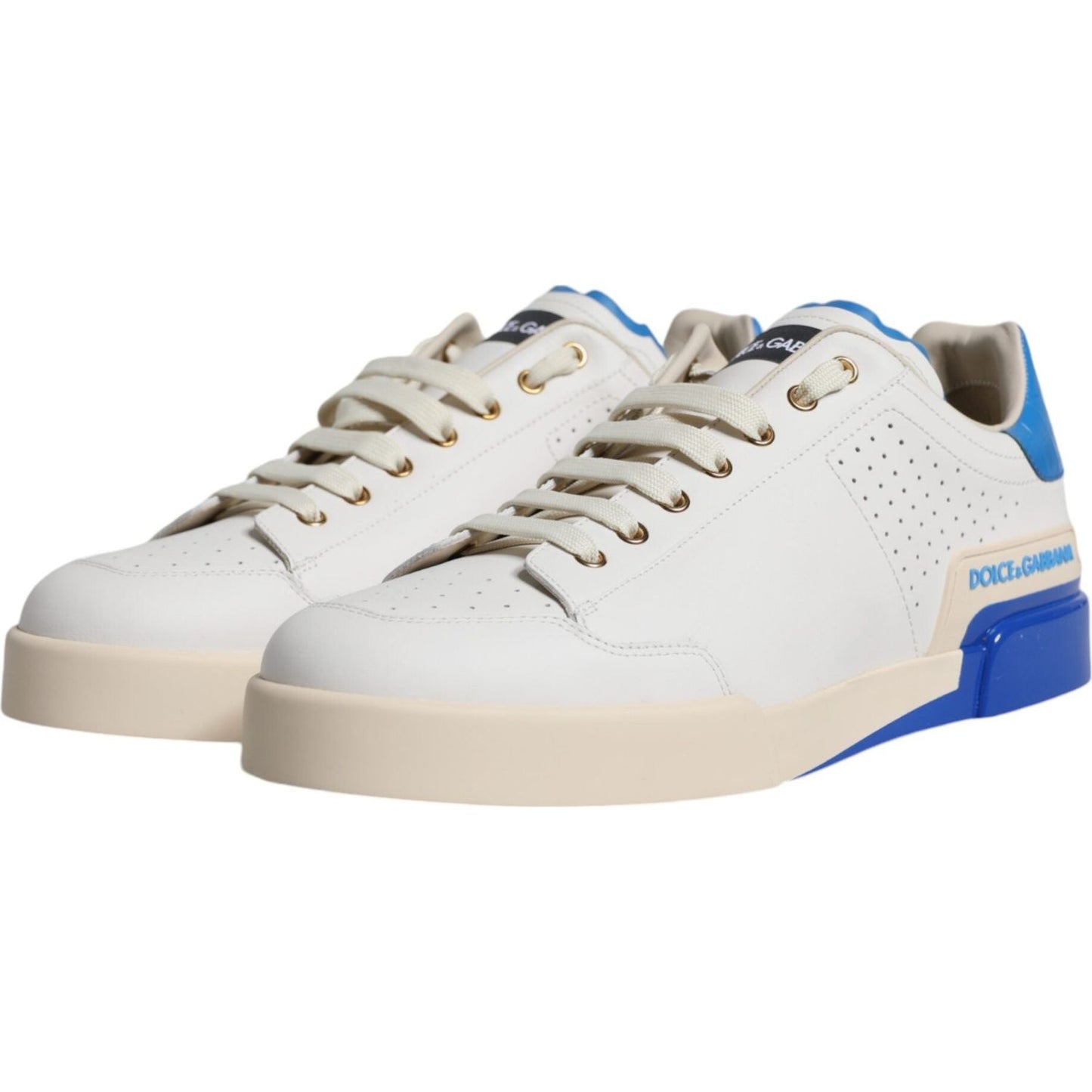 Dolce & Gabbana White Blue Perforated Low Top Sneakers Shoes Dolce & Gabbana