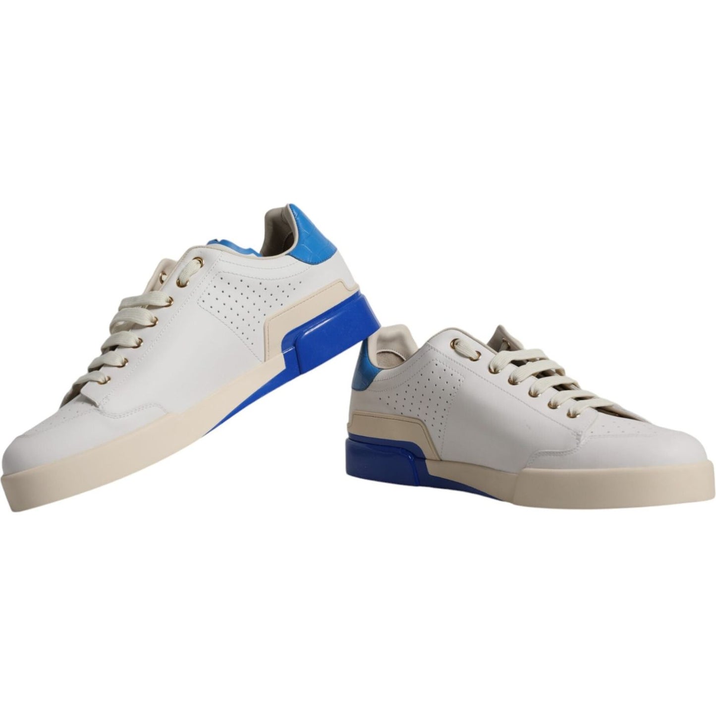 Dolce & Gabbana White Blue Perforated Low Top Sneakers Shoes Dolce & Gabbana