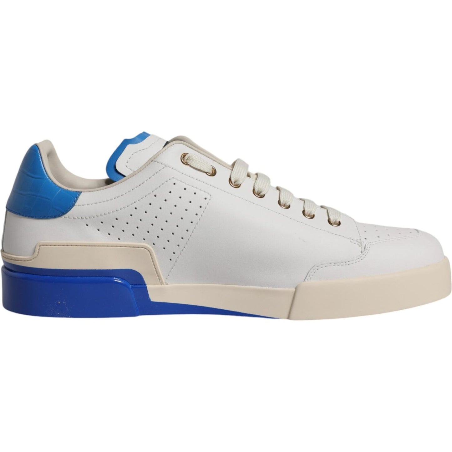 Dolce & Gabbana White Blue Perforated Low Top Sneakers Shoes Dolce & Gabbana