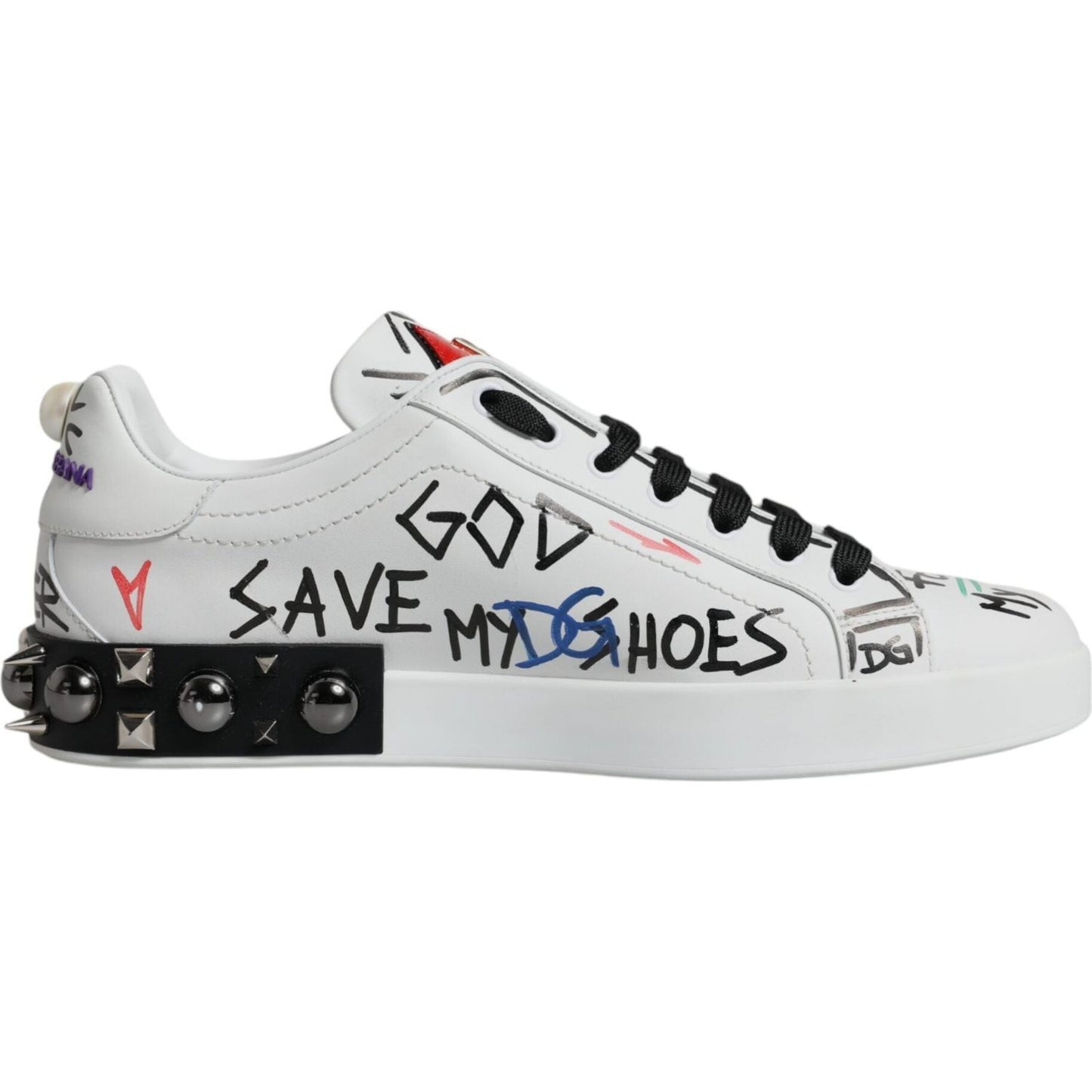 Dolce & Gabbana White Heart Studded Low Top Sneakers Shoes Dolce & Gabbana