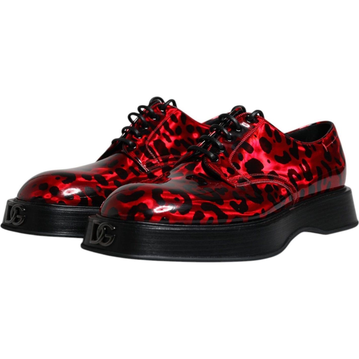 Dolce & Gabbana Red Black Leopard Lace Up Derby Dress Shoes Dolce & Gabbana