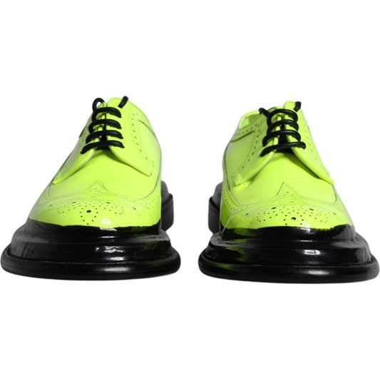 Dolce & Gabbana Neon Green Leather Lace Up Derby Dress Shoes Dolce & Gabbana