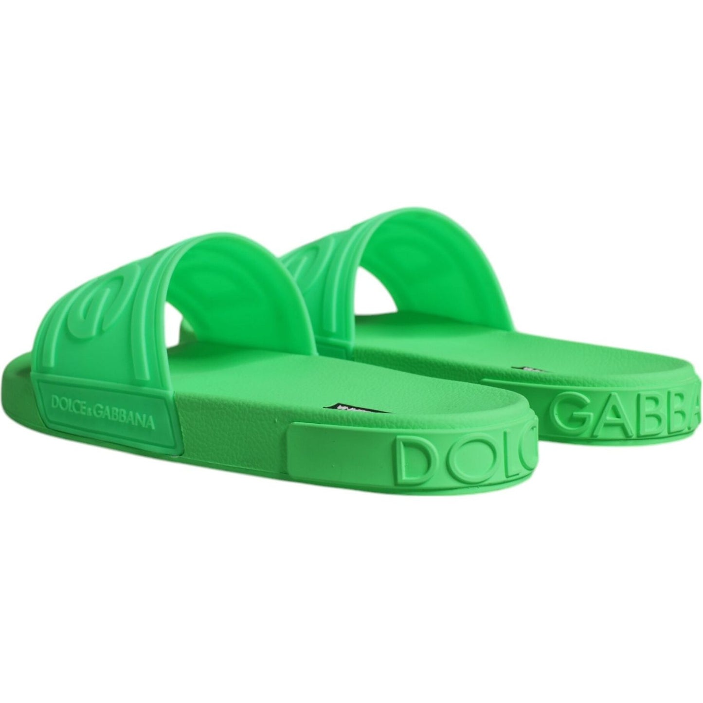 Dolce & Gabbana Green Leather Slides Sandals Beachwear Shoes Dolce & Gabbana