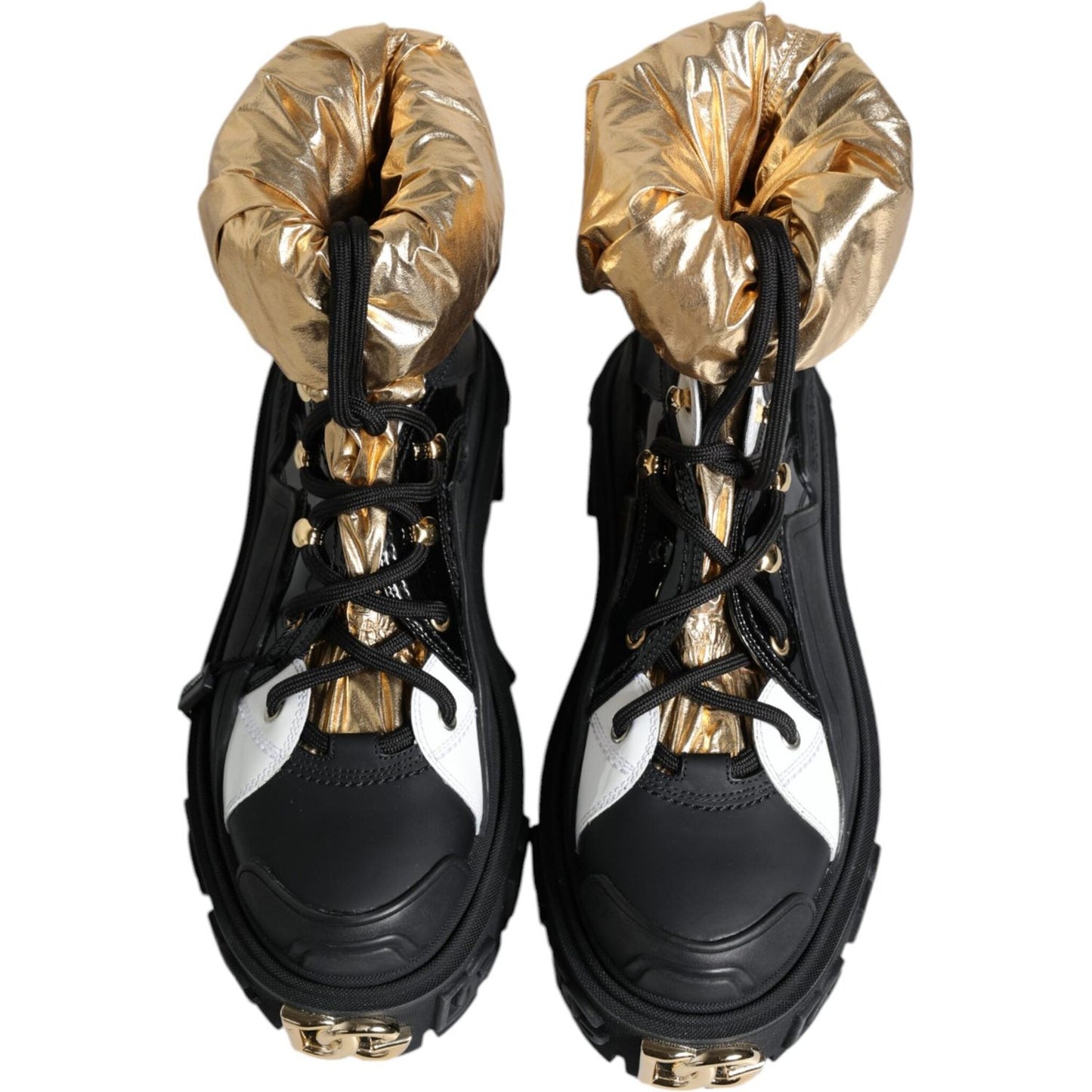 Dolce & Gabbana Black Gold Leather Trekking Ankle Boots Shoes Dolce & Gabbana