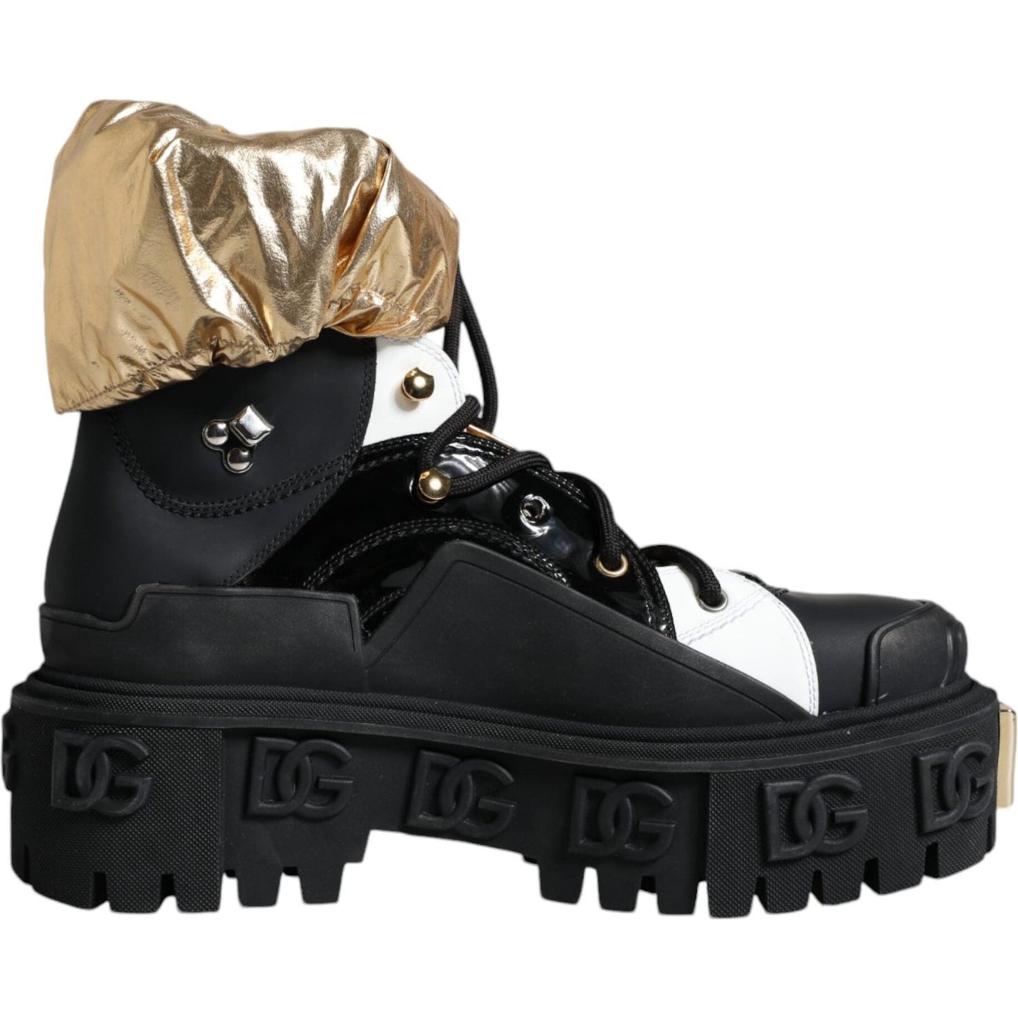 Dolce & Gabbana Black Gold Leather Trekking Ankle Boots Shoes Dolce & Gabbana