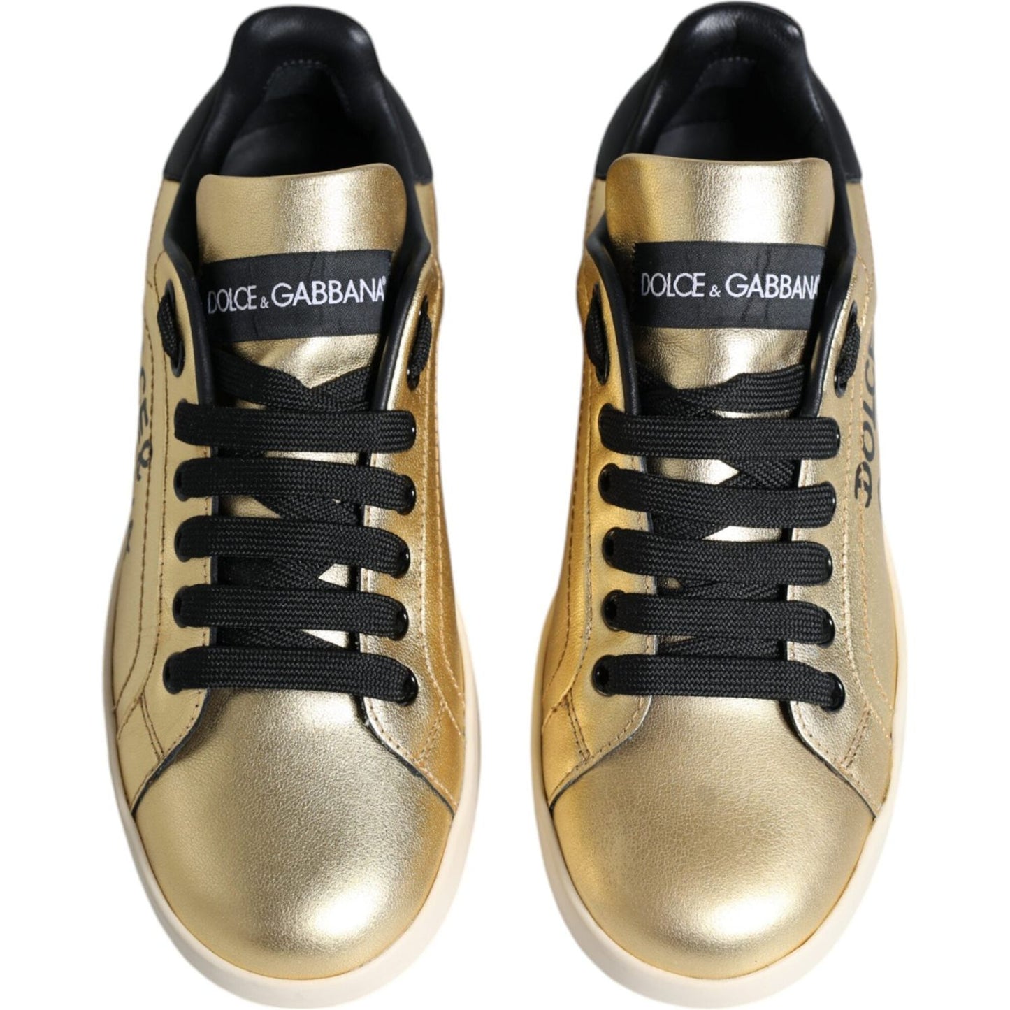 Dolce & Gabbana Gold Portofino Calf Leather Sneakers Shoes Dolce & Gabbana