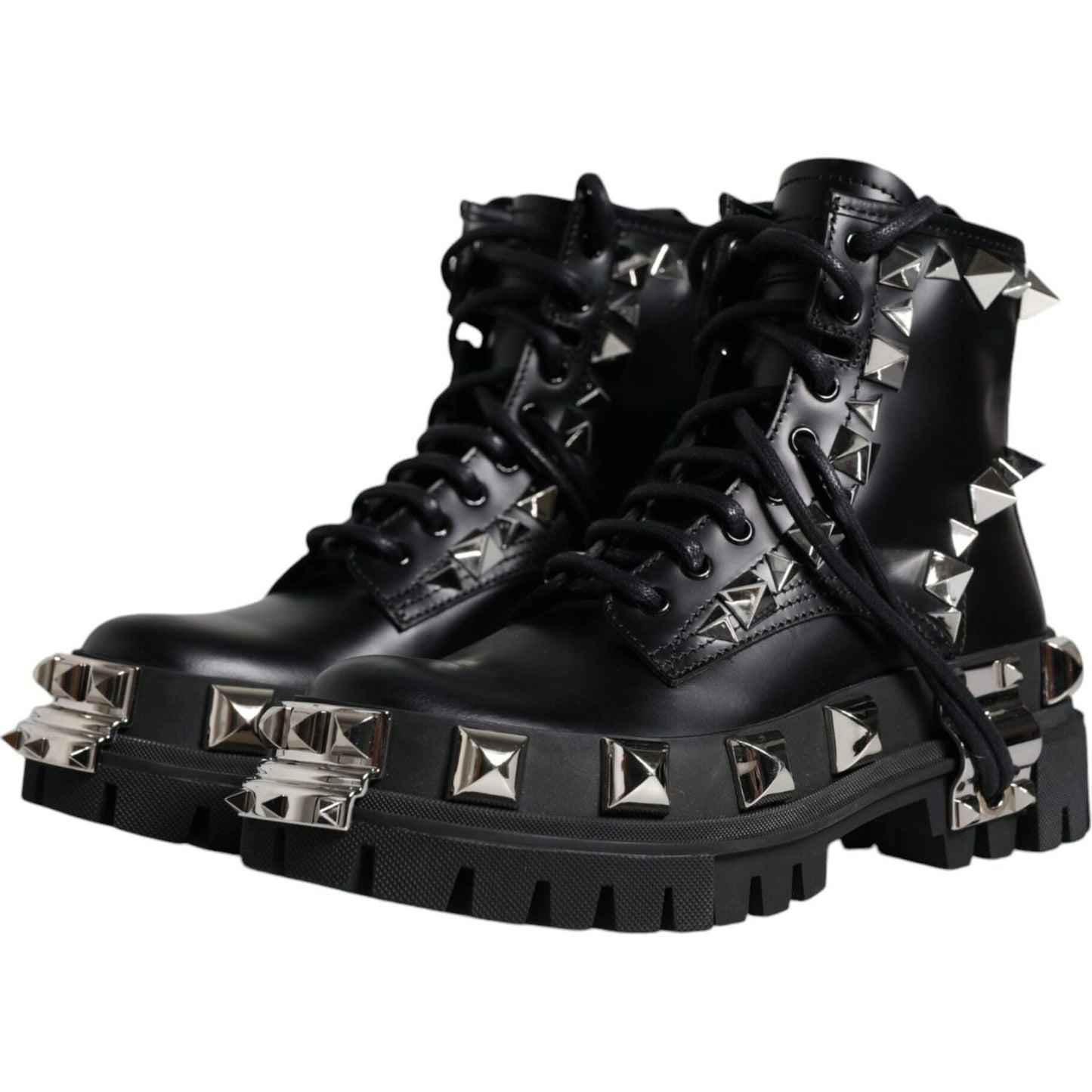 Dolce & Gabbana Black Leather Studded Trekking Boots Shoes Dolce & Gabbana