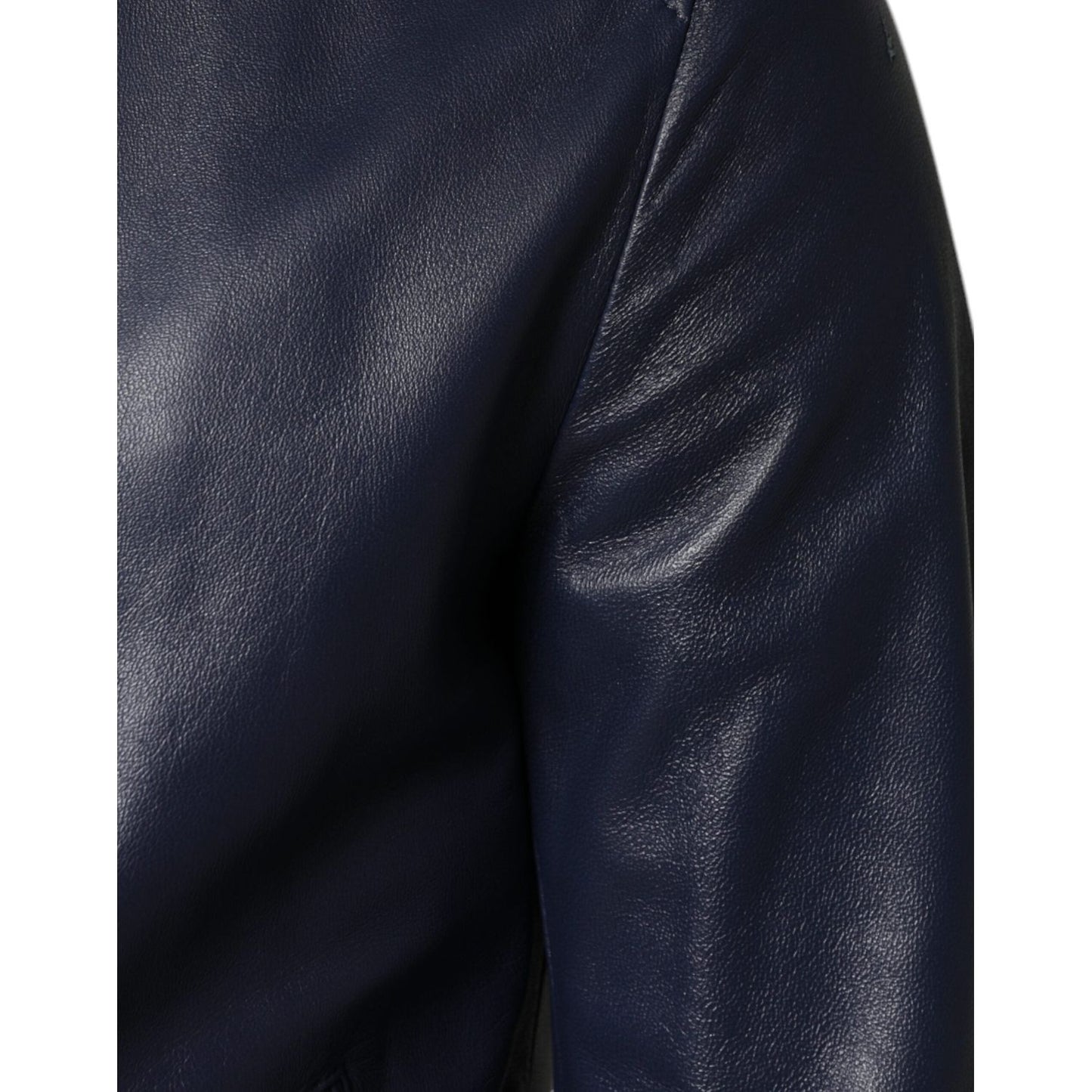 Dolce & Gabbana Blue Leather Full Zip Hooded Bomber Jacket Dolce & Gabbana