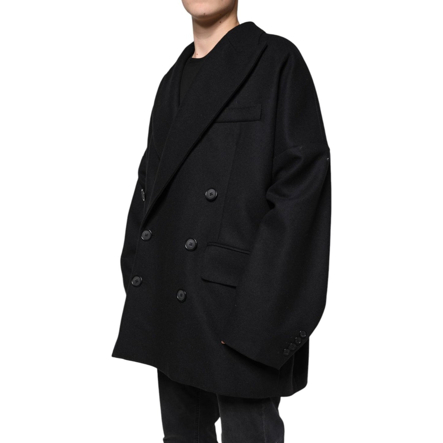 Dolce & Gabbana Black Wool Double Breasted Men Coat Jacket Dolce & Gabbana