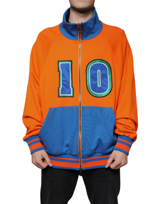 Dolce & Gabbana Orange Blue Full Zip Jersey Bomber Jacket Dolce & Gabbana