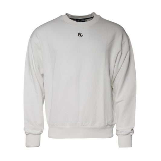 Dolce & Gabbana White Logo Cotton Crew Neck Pullover Sweater Dolce & Gabbana