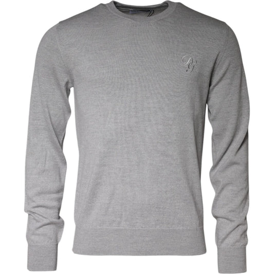 Dolce & Gabbana Light Gray Wool Crew Neck Pullover Sweater Dolce & Gabbana