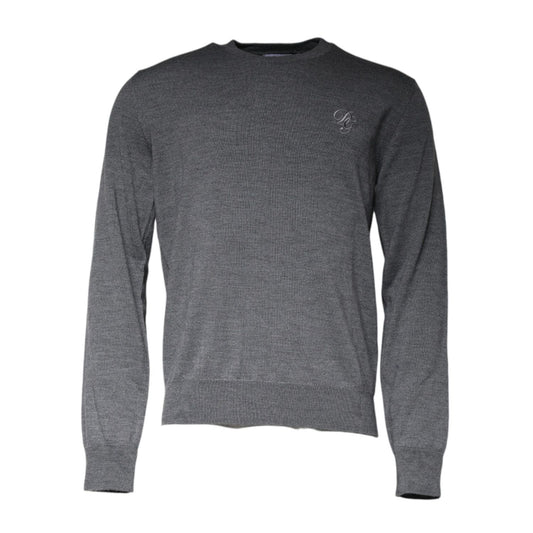 Dolce & Gabbana Dark Gray Wool Crew Neck Pullover Sweater Dolce & Gabbana