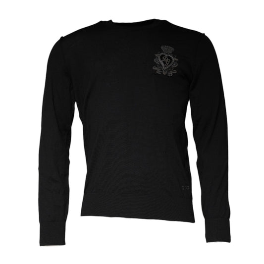 Dolce & Gabbana Black Crown Heart Crew Neck Pullover Sweater Dolce & Gabbana