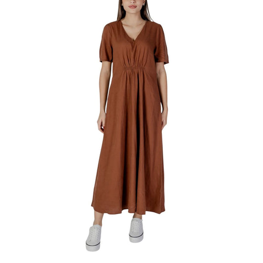 B.Young Brown Linen Long Dress