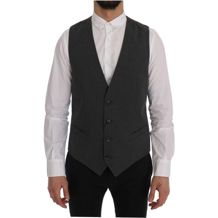 Dolce & Gabbana Elegant Striped Gray Waistcoat Vest Dolce & Gabbana