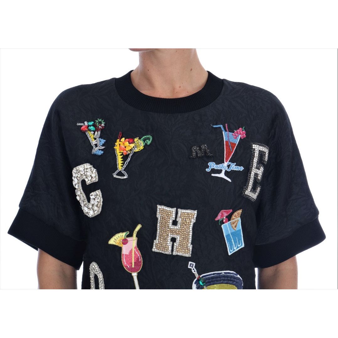 Dolce & Gabbana Enchanted Crystal Embellished Black Sweater Dolce & Gabbana