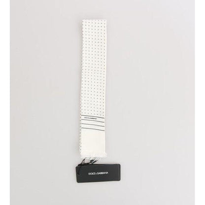 Dolce & Gabbana White Polka Dotted Silk Skinny Scarf