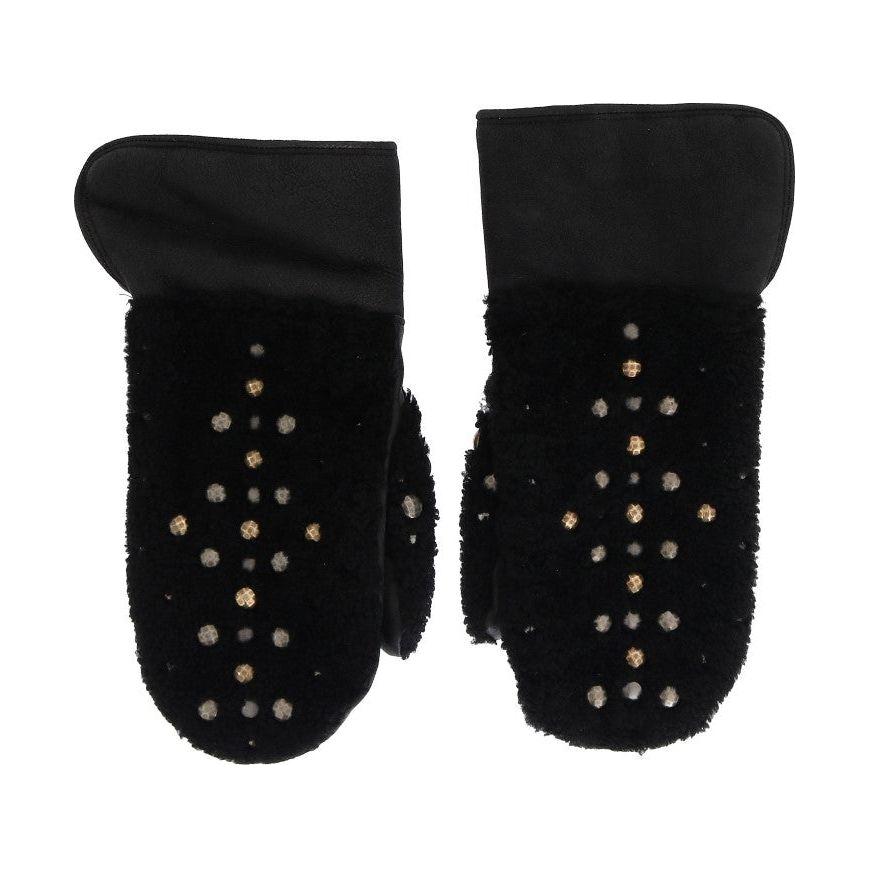 Dolce & Gabbana Black Leather Shearling Studded Gloves