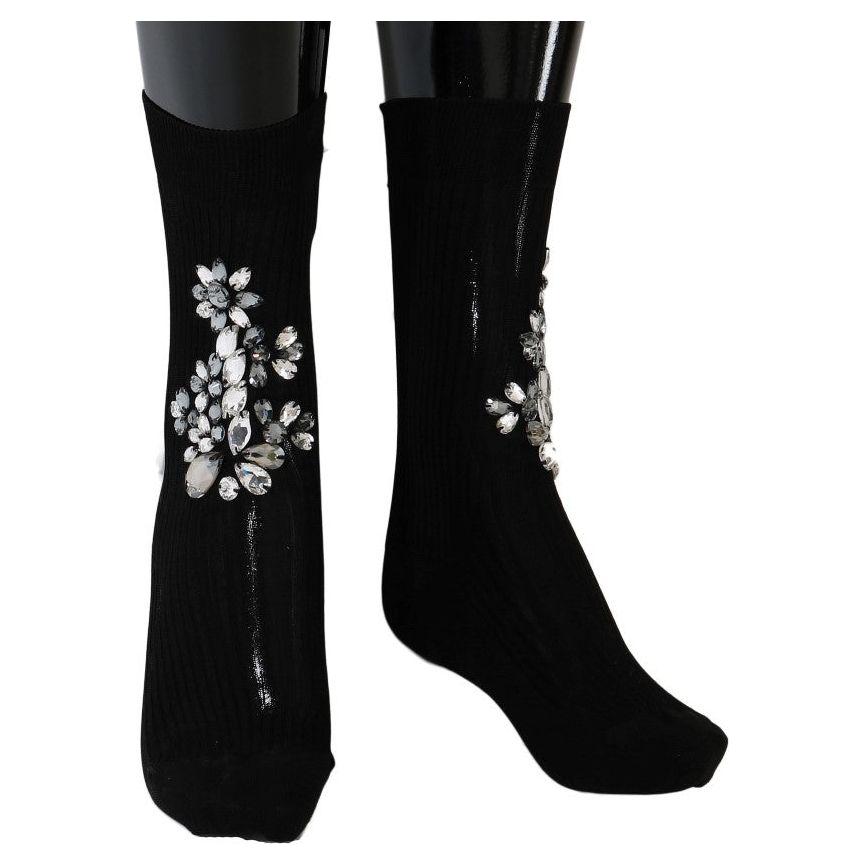 Dolce & Gabbana Crystal Embellished Black Knit Stockings Dolce & Gabbana