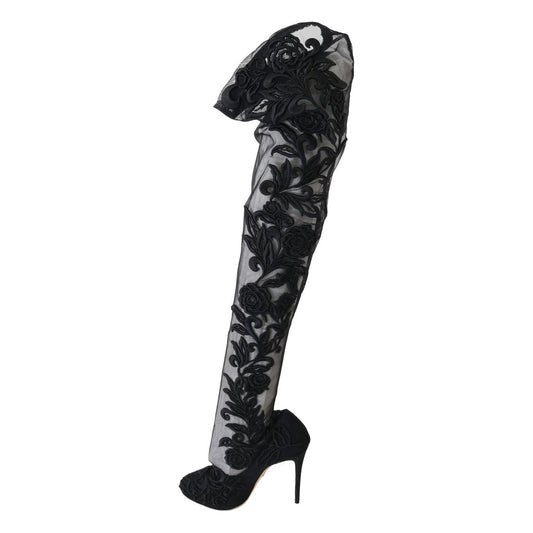 Dolce & Gabbana Embroidered Floral Over-Knee Boots Dolce & Gabbana