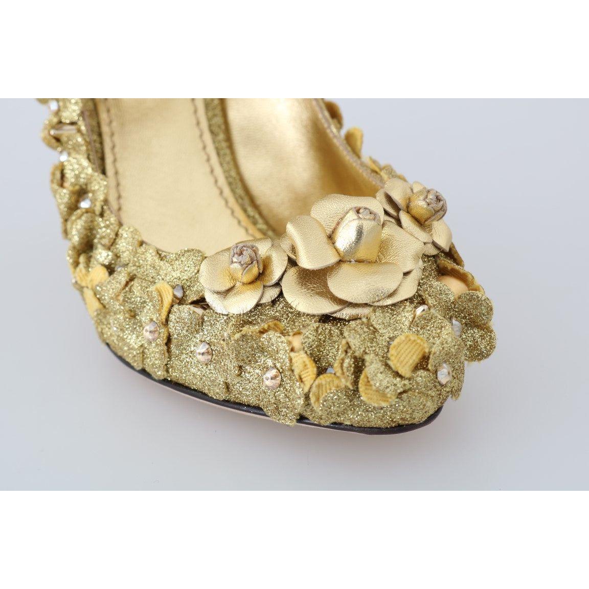 Dolce & Gabbana Gold Floral Crystal Embellished Pumps Dolce & Gabbana