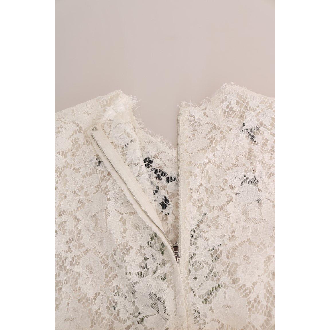 Dolce & Gabbana Elegant White Lace Embellished Mini Blouse Dolce & Gabbana