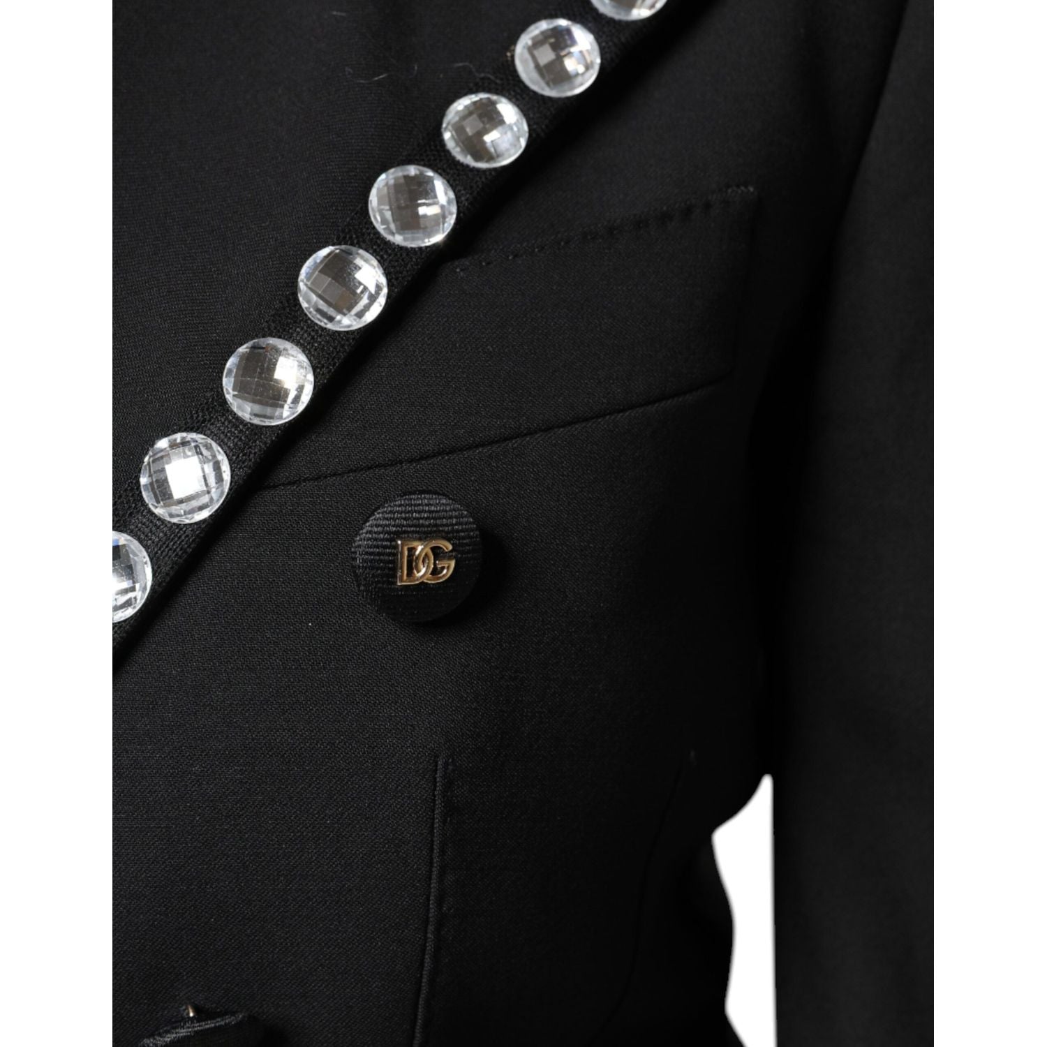 Dolce & Gabbana Black Crystal Double Breasted Blazer Jacket