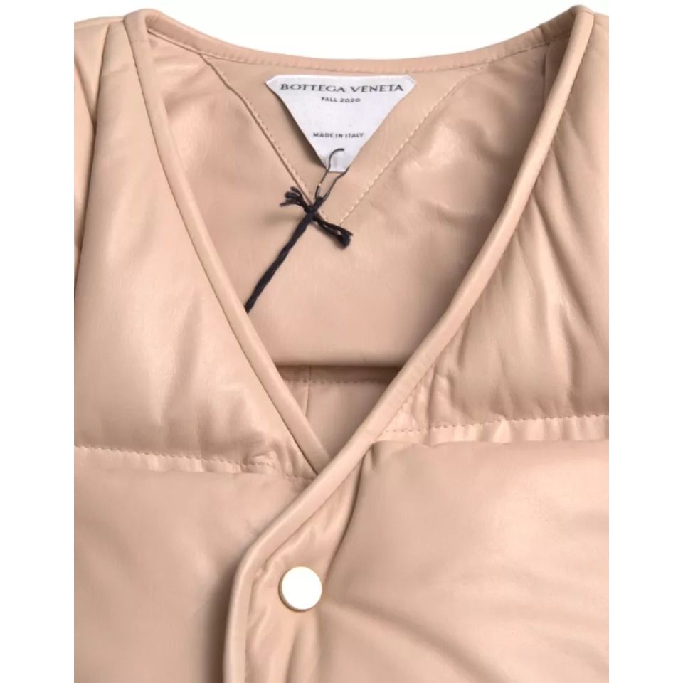 Bottega Veneta Beige Quilted Sleeveless Calf Leather Jacket