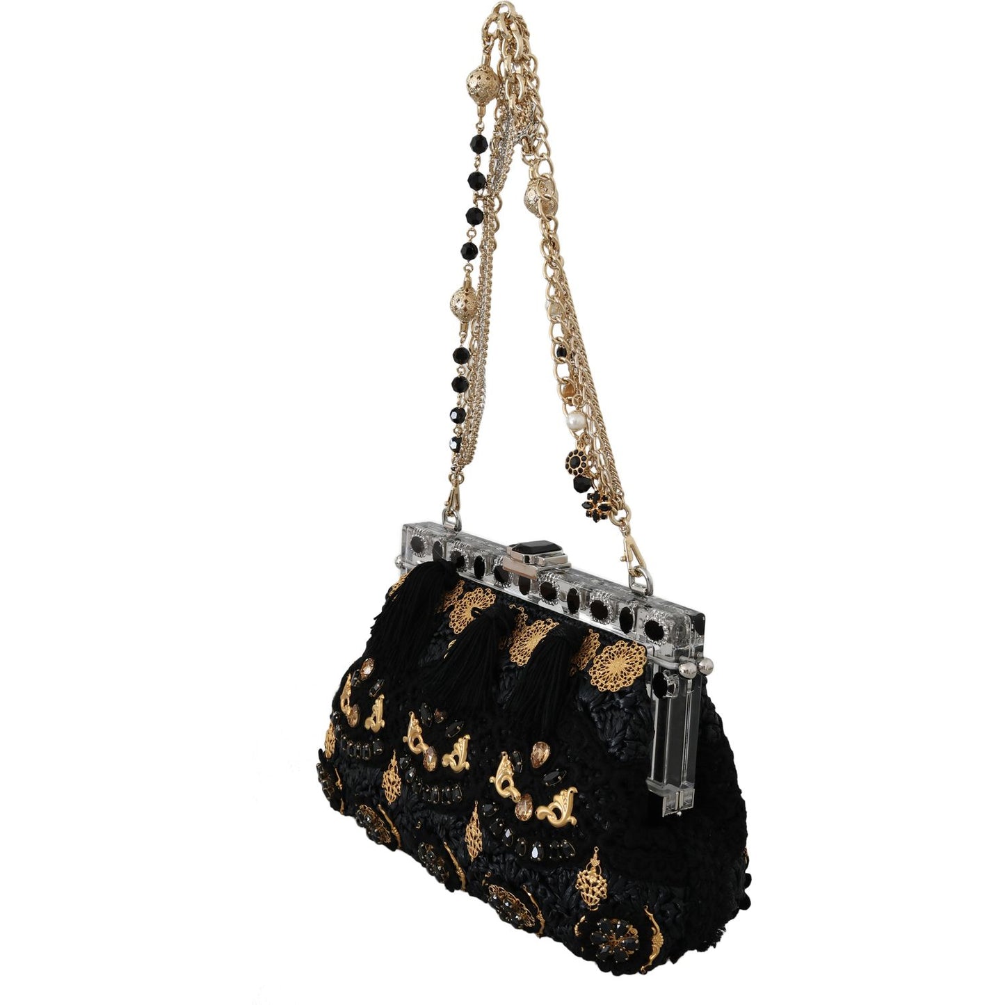 Dolce & Gabbana Black Tassel Gold Baroque Crystal Evening Clutch Dolce & Gabbana