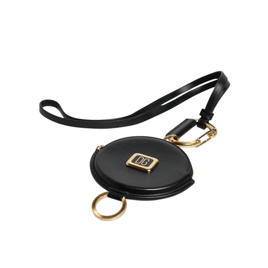 Dolce & Gabbana Black Round Leather DG Logo Coin Purse Lanyard Wallet Dolce & Gabbana