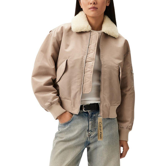 Calvin Klein Jeans Beige Polyester Jackets & Coat Calvin Klein Jeans