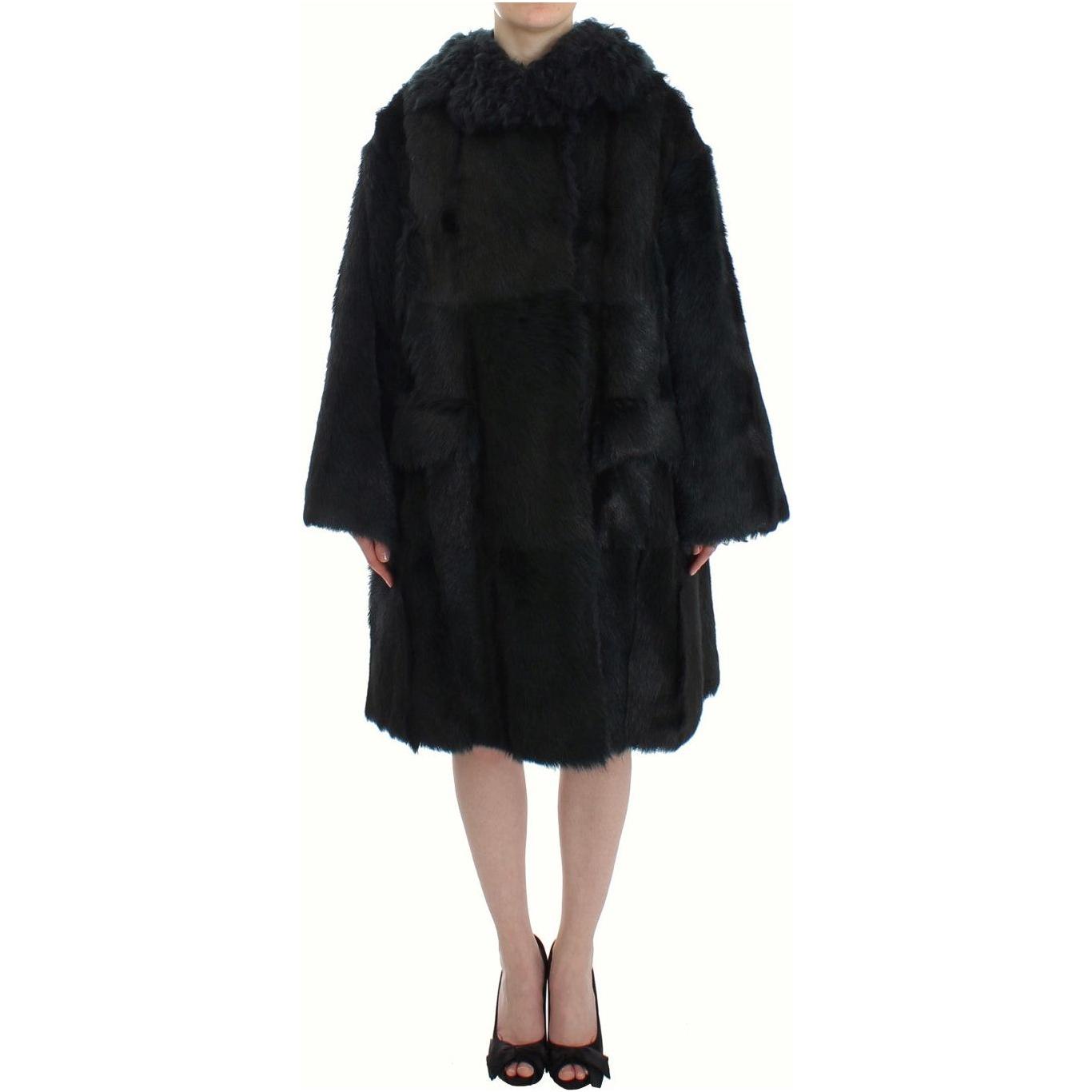 Dolce & Gabbana Black Goat Fur Shearling Long Jacket Coat Dolce & Gabbana