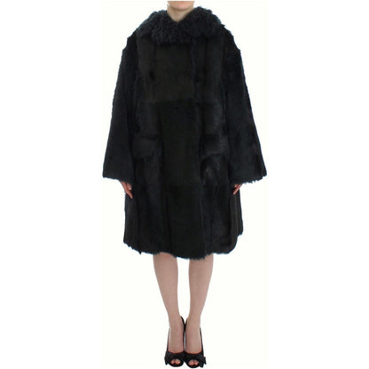 Dolce & Gabbana Black Goat Fur Shearling Long Jacket Coat Dolce & Gabbana