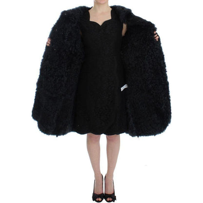 Dolce & Gabbana Black Goat Fur Shearling Long Jacket Coat Dolce & Gabbana