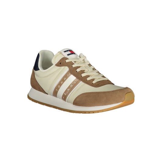 Tommy Hilfiger Beige Leather Men Sneaker Tommy Hilfiger