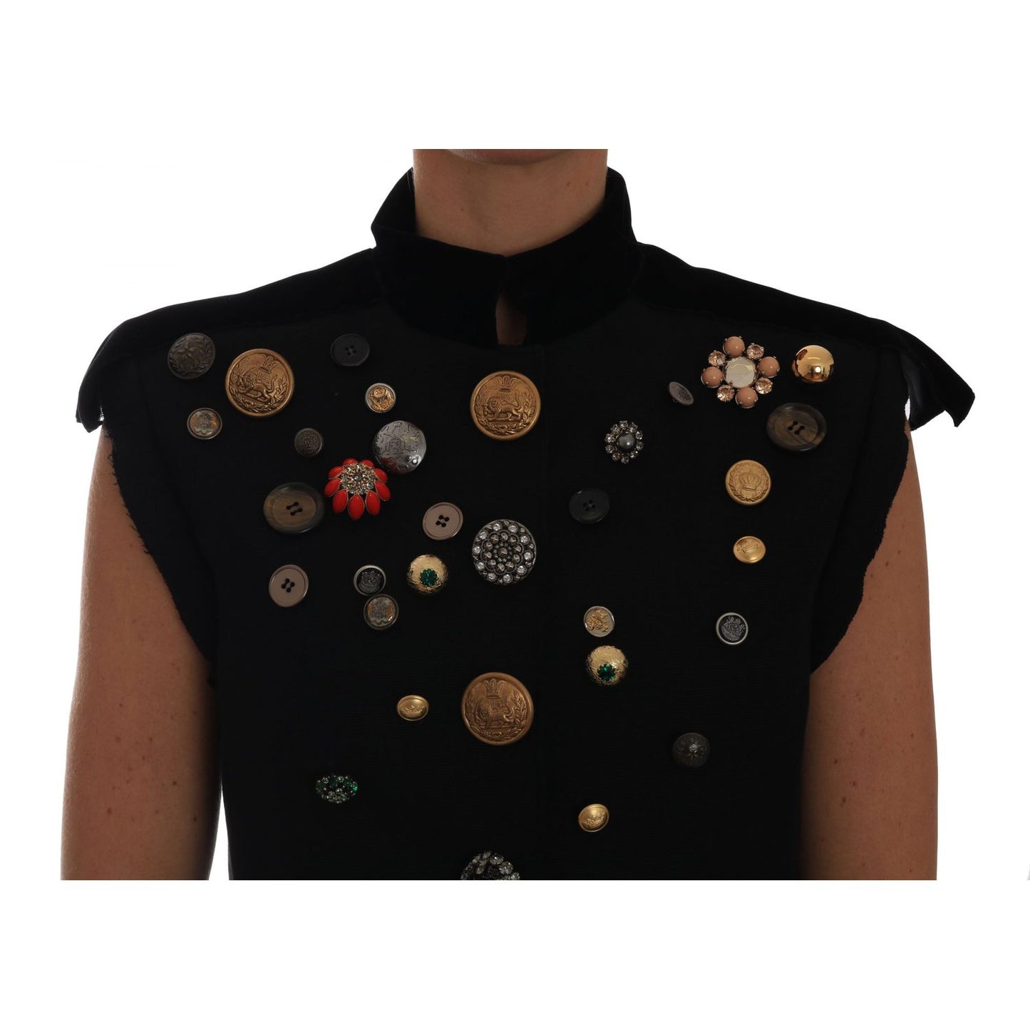 Dolce & Gabbana Black Embellished Floral Military Jacket Vest