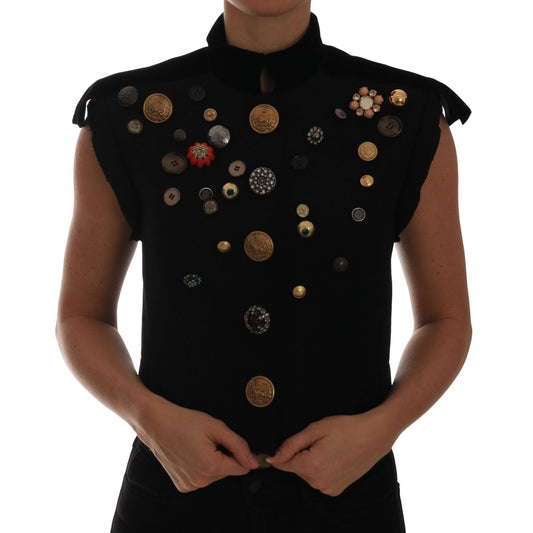 Dolce & Gabbana Black Embellished Floral Military Jacket Vest Dolce & Gabbana