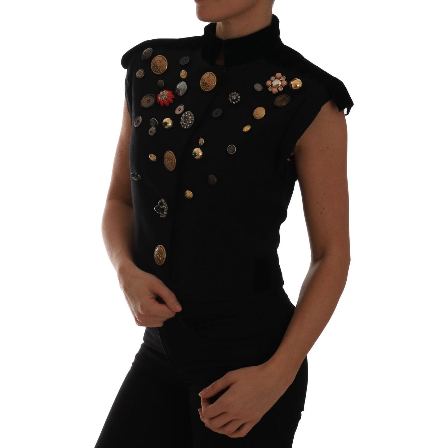 Dolce & Gabbana Embellished Black Military Style Vest Dolce & Gabbana