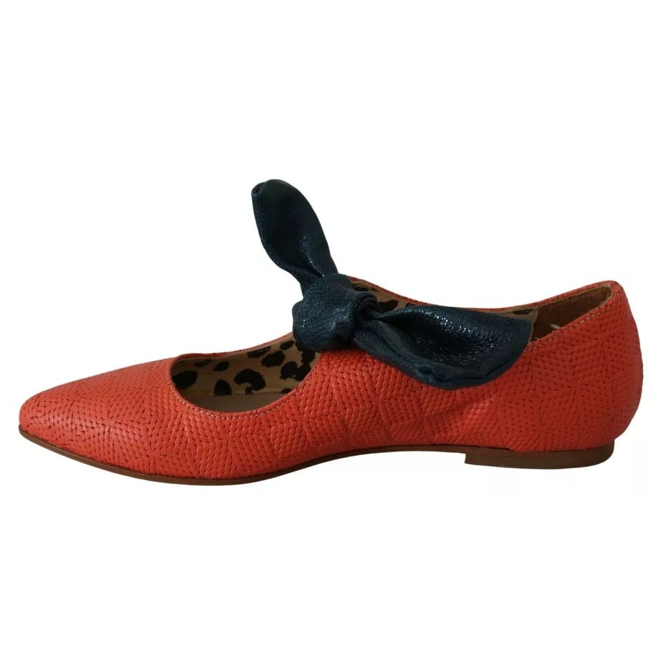 EBARRITO Orange Leather Bow Slip-on Loafers Ballet Flat Shoes