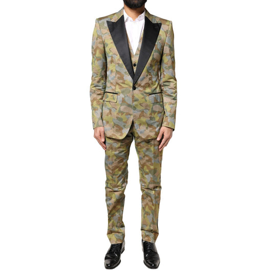 Dolce & Gabbana Multicolor Camouflage SICILIA 3 Piece Suit Dolce & Gabbana