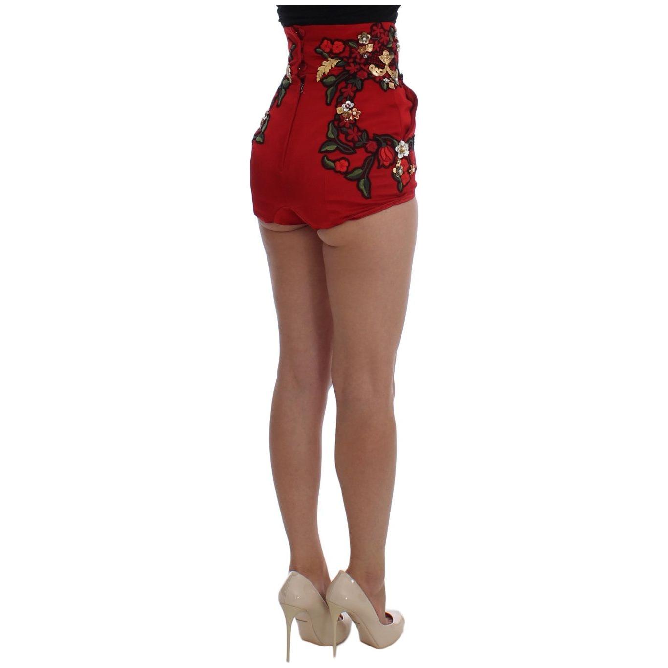 Dolce & Gabbana Elegant Silk Red Embroidered Mini Shorts Dolce & Gabbana