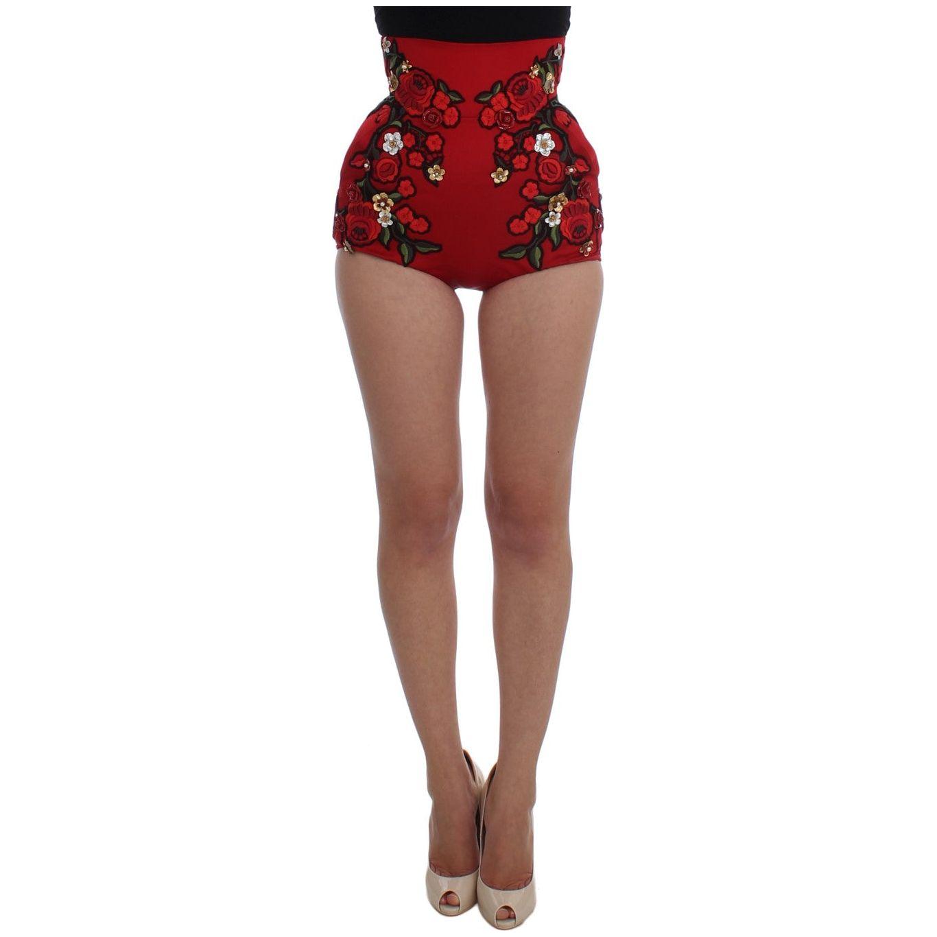 Dolce & Gabbana Red Silk Roses Sicily Shorts Dolce & Gabbana