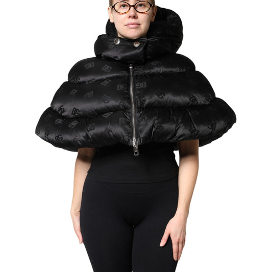 Dolce & Gabbana Black Padded Puffer Hooded Full Zip Cropped Jacket Dolce & Gabbana