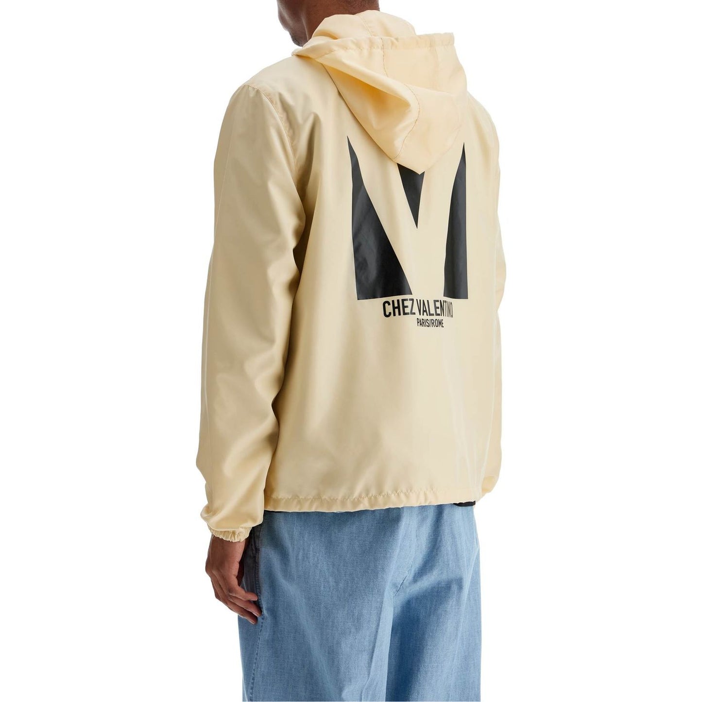 Valentino Garavani beige hooded windbreaker in logoed polyamide