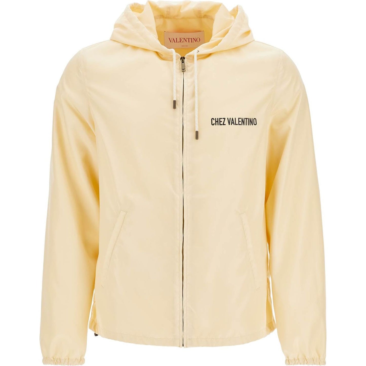 Valentino Garavani beige hooded windbreaker in logoed polyamide