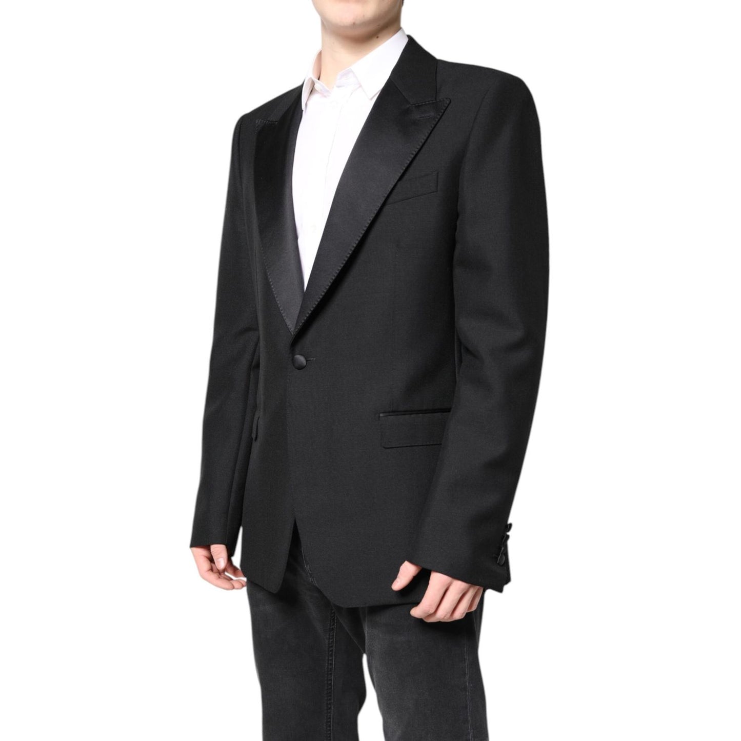 Dolce & Gabbana Black Wool Single Breasted Coat Blazer Dolce & Gabbana