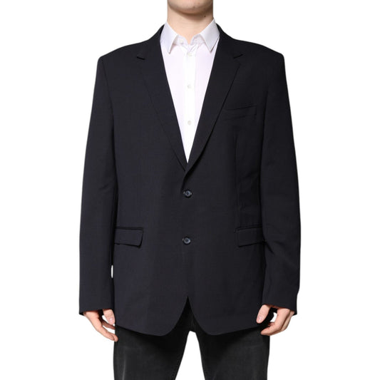 Dolce & Gabbana Dark Blue Wool Single Breasted Coat Blazer