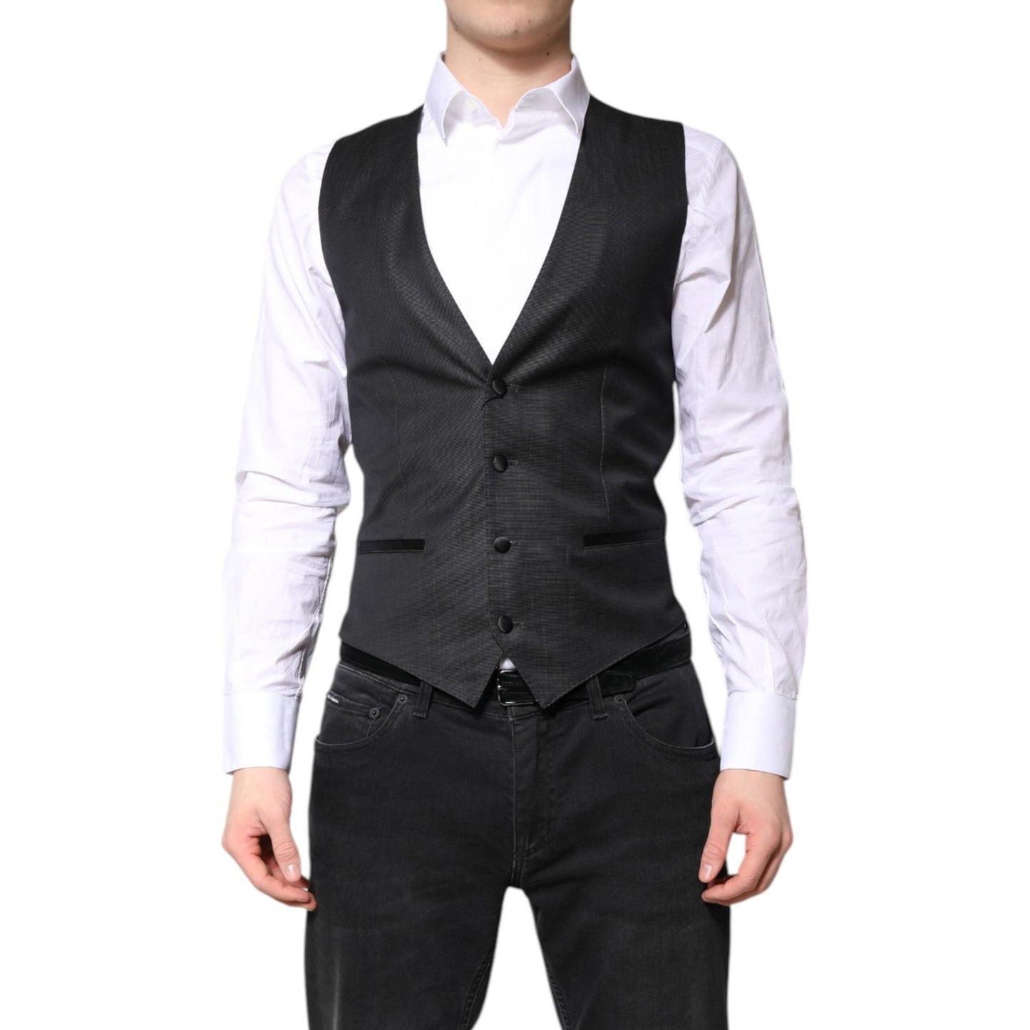 Dolce & Gabbana Black Wool Waistcoat Dress Formal Vest Dolce & Gabbana
